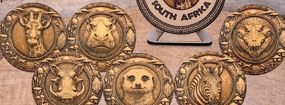 African animal relief coasters