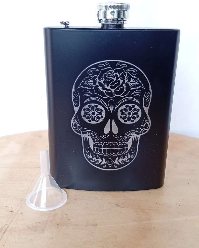 Engraved hip flask